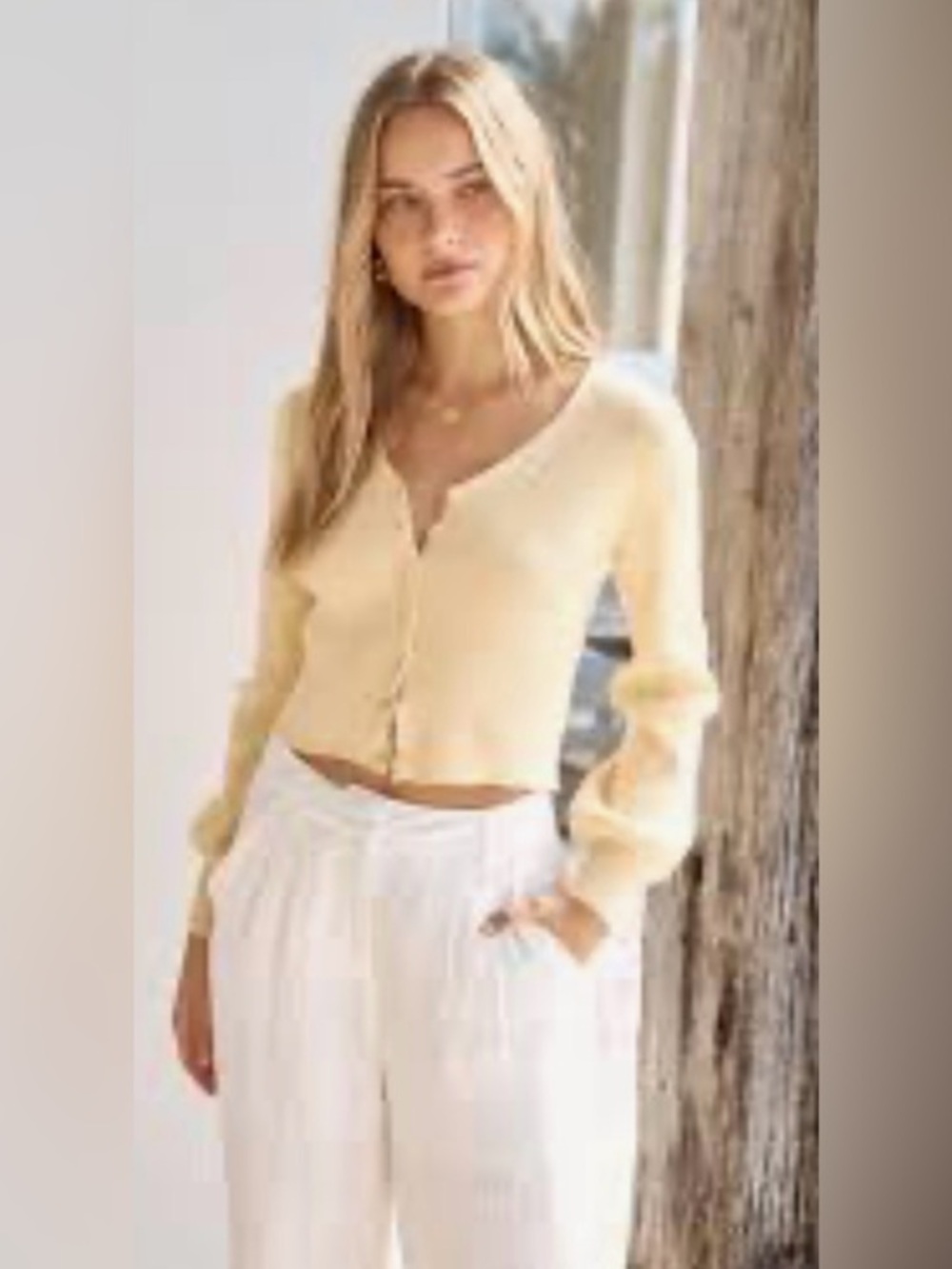 Quiet Storm Soft Yellow Soft Knit 3 Button-Front Cropped Sweater  size M
